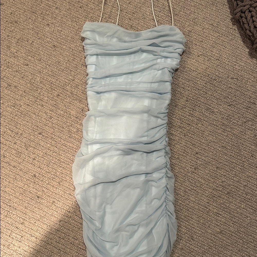 Elegant Light Blue Ruched Dress